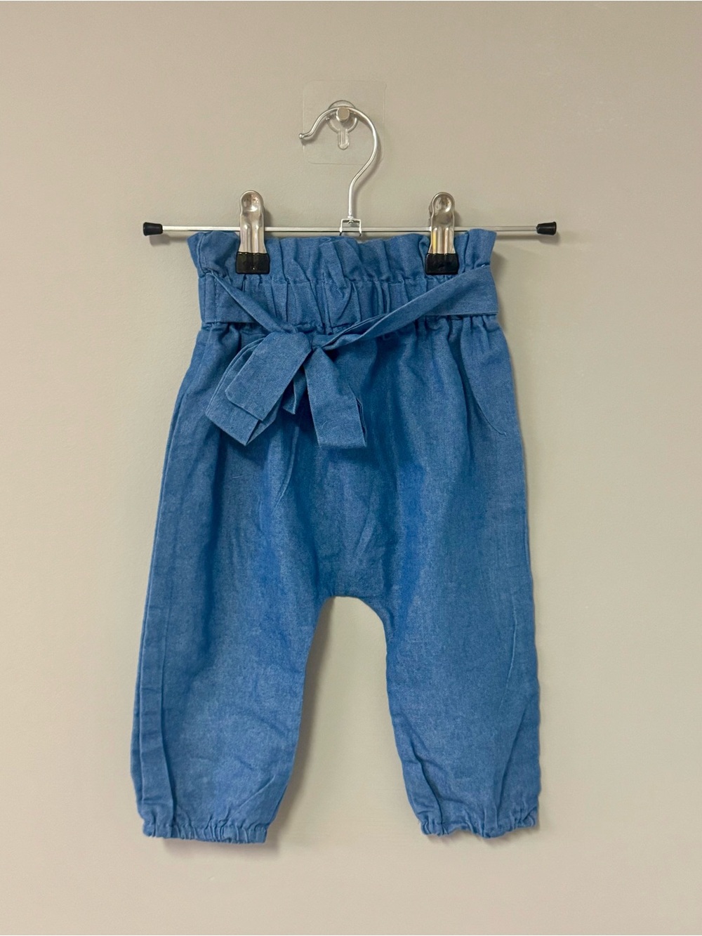 Kids Blue Paperbag Waist Pants with Tie